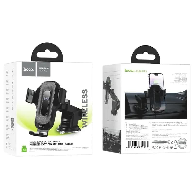 Автотримач з Бездротовим ЗП Hoco HW3 Wise (black)